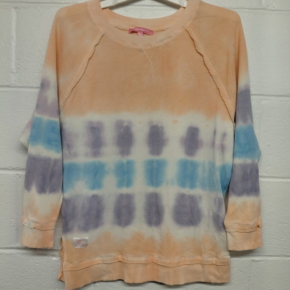 Simply Southern Tops - Simply Southern Womens XL Long Sleeve Waffle Henley Tie Dye Coastal Hippie Boho